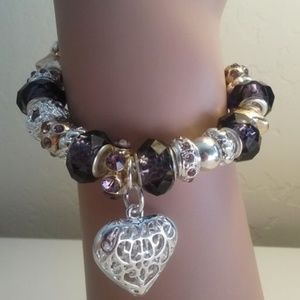 💜Heart Silver, Purple & Yellow Crystal Bracelet